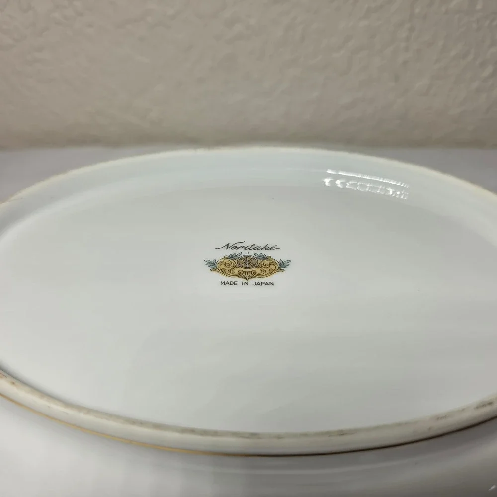 Noritake Japan Oval Serving Bowl Cream Floral Gold Trim Burgundy Rim Vintage
